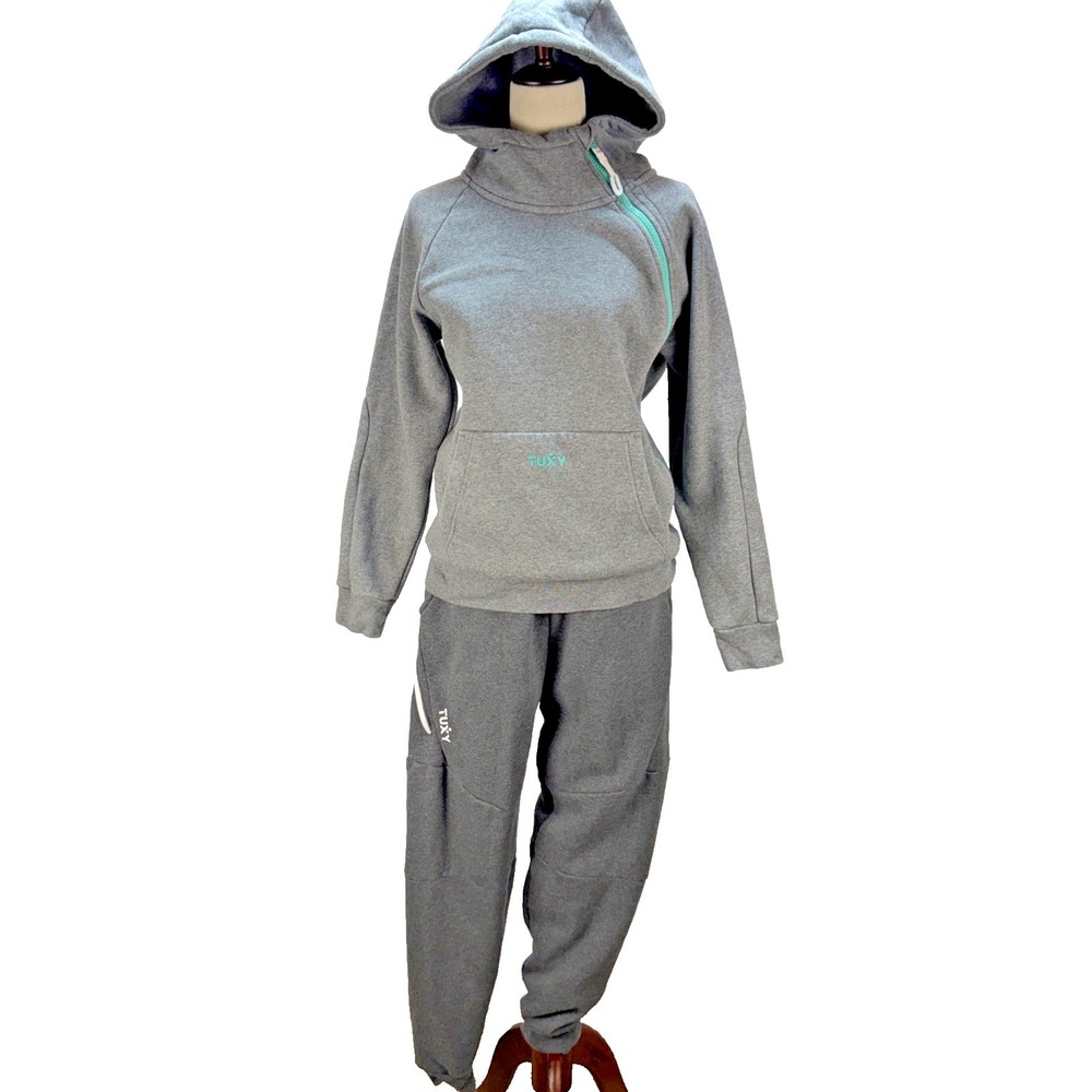 Tuxy One Piece Zipper Lounge Hoodie Joggers Grey Sweatsuit Size M Zip Pocket